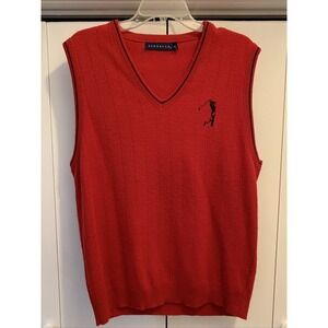 VTG Mens RED Pinnacle Golf Vest Size M w/Golfer Logo ~ 100% Acrylic MADE IN USA
